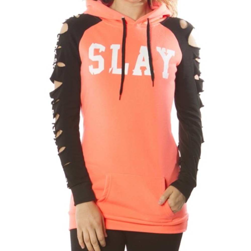 Hollowed Out Shoulder Fleece Hooded Sweatshirt